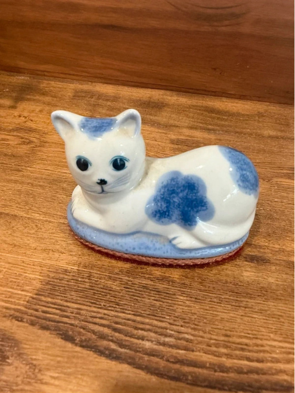 Vintage Blue & White Porcelain Cat Figurine